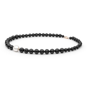 Colier cu onix negru si perla naturala edison cu argint placat cu aur roz 50 cm DiAmanti 214-35M-G (Argint 925‰ 0,75 g.)